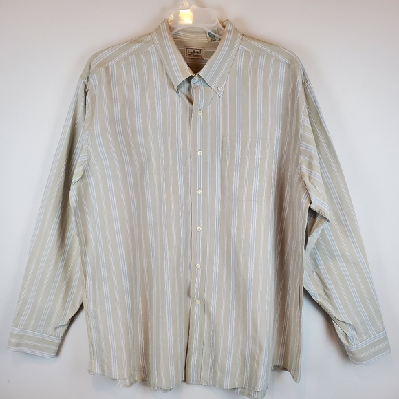 Vintage LL Bean Brown Blue Striped Long Sleeve Button Down Shirt Size XL Mens - Picture 3 of 15